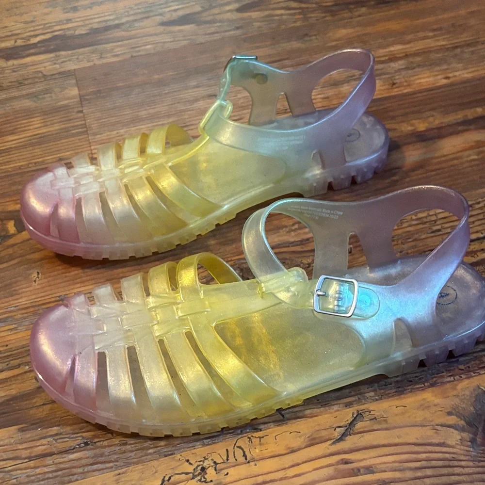 Cat & Jack Translucent Multi Color Jelly Sandals with Yellow and Pink